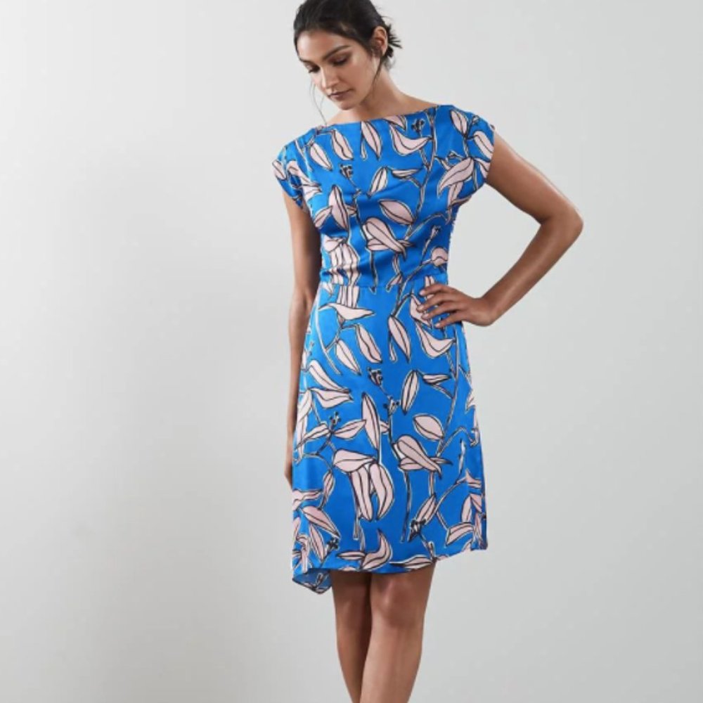 REISS REISS SARAH BLUE PRINT MIDI DRESS
